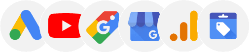 Google Ads, YouTube, Google Suche, Unternehmensprofil, Analytics und Merchant Center